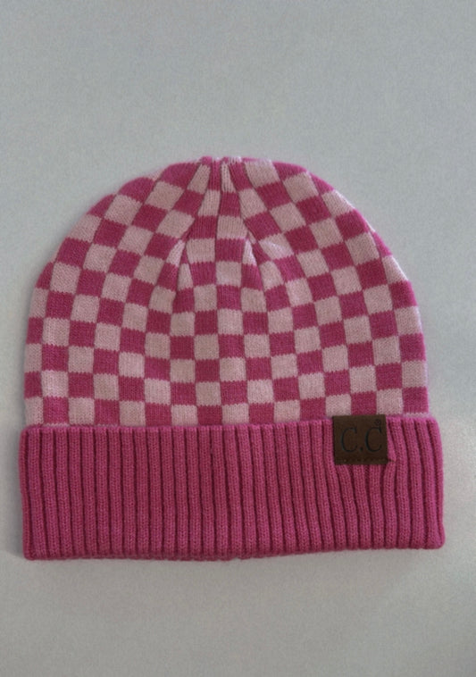 Pink checkered beanie