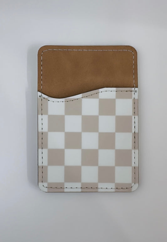 Beige checker phone wallet